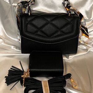 Elegant Black Quilted Women's Bag Set